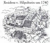 schwarz-weiße Zeichnung der ehemaligen herzoglichen Residenz